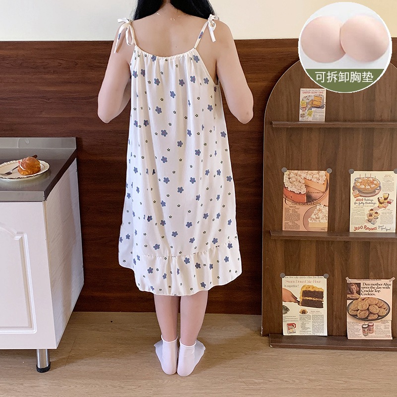 2025 nuevo pijama de flores azules de verano mujer nube de algodón esling dulce lindo pijama ropa de hogar se puede usar fuera