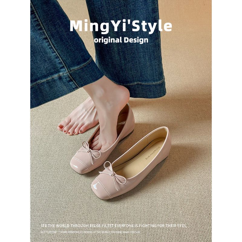 Bowknot Ballet Flats for Women with Internal Height Increase, 2025 Summer New French Style, Suitable for Pairing with Skirts, Flat Shallow Mouth Granny Shoes