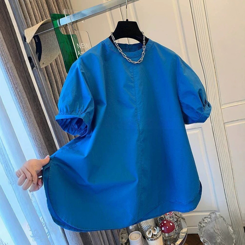 Exclusively Sold at the Store, French-Style Short-Sleeve Shirt with Tags Removed, Loose Fit, Slimming Effect, Oversized Babydoll Top for Women Exclusively Sold at the Store, French-Style Short-Sleeve Shirt with Tags Removed, Loose Fit, Slimming Effect, Oversized Babydoll Top for Women