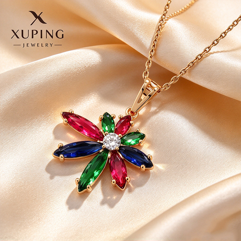 Dije Floral de Gemas Multicolores de Aleación con Circonia Colorida para Mujer image 3