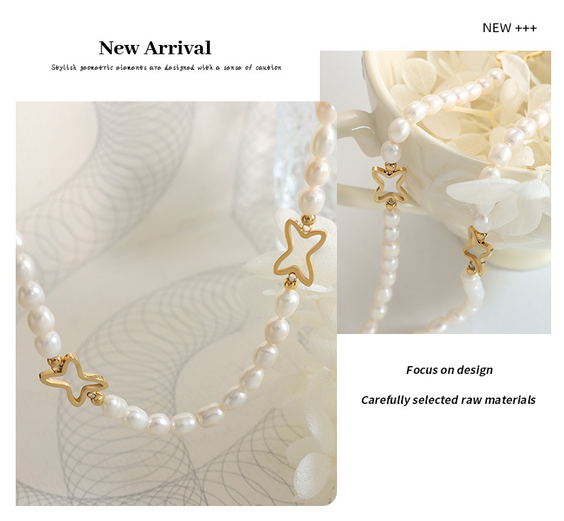 Elegant Star Pearl Titanium Steel Plating Necklace