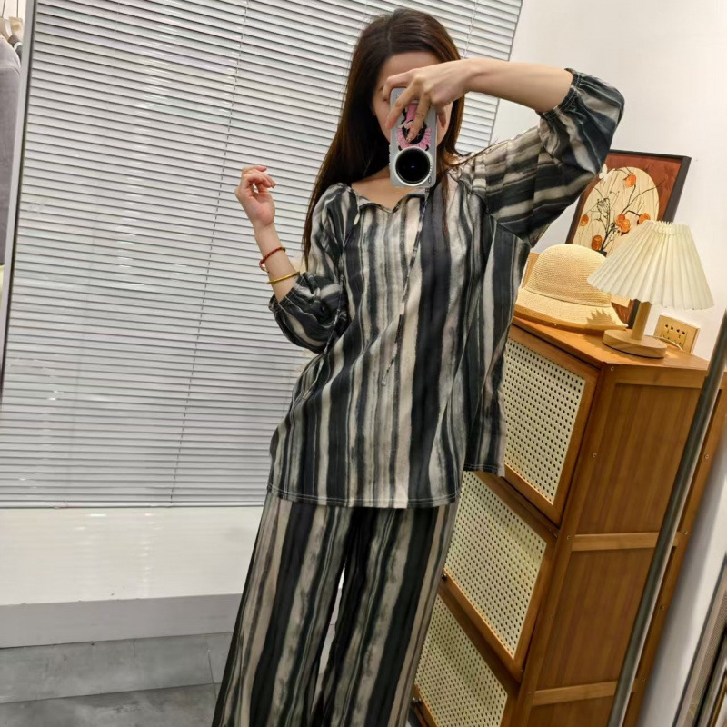 2025 高品質コットンシルクプルオーバーパジャマレディースパジャマ怠惰なスタイル空調服ホーム服女性の防蚊と日焼け止め|undefined