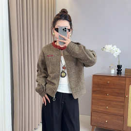 子元2025秋季新款大码胖mm女装复古撞色圆领短外套秋季外套女9095