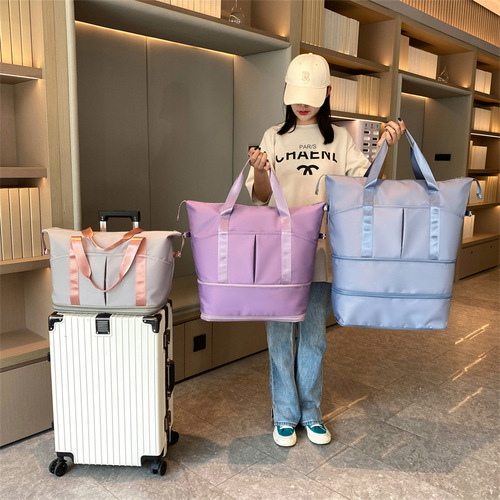 Double-layer extended travel bag for women, large-capacity short-distance portable luggage bag for maternity, wet and dry separation sports and fitness bag