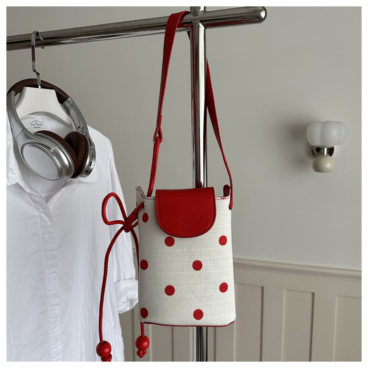 Polka Dot Flap Compact Bucket Shoulder Bag 30