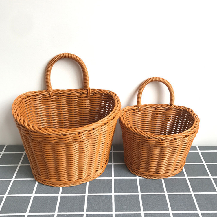 Wall-Mounted Rattan Storage Basket Wall-Mounted Bathroom Kitchen Storage Mesh Frame Hanging Basket Storage Rack Punch-Free Storage Basket