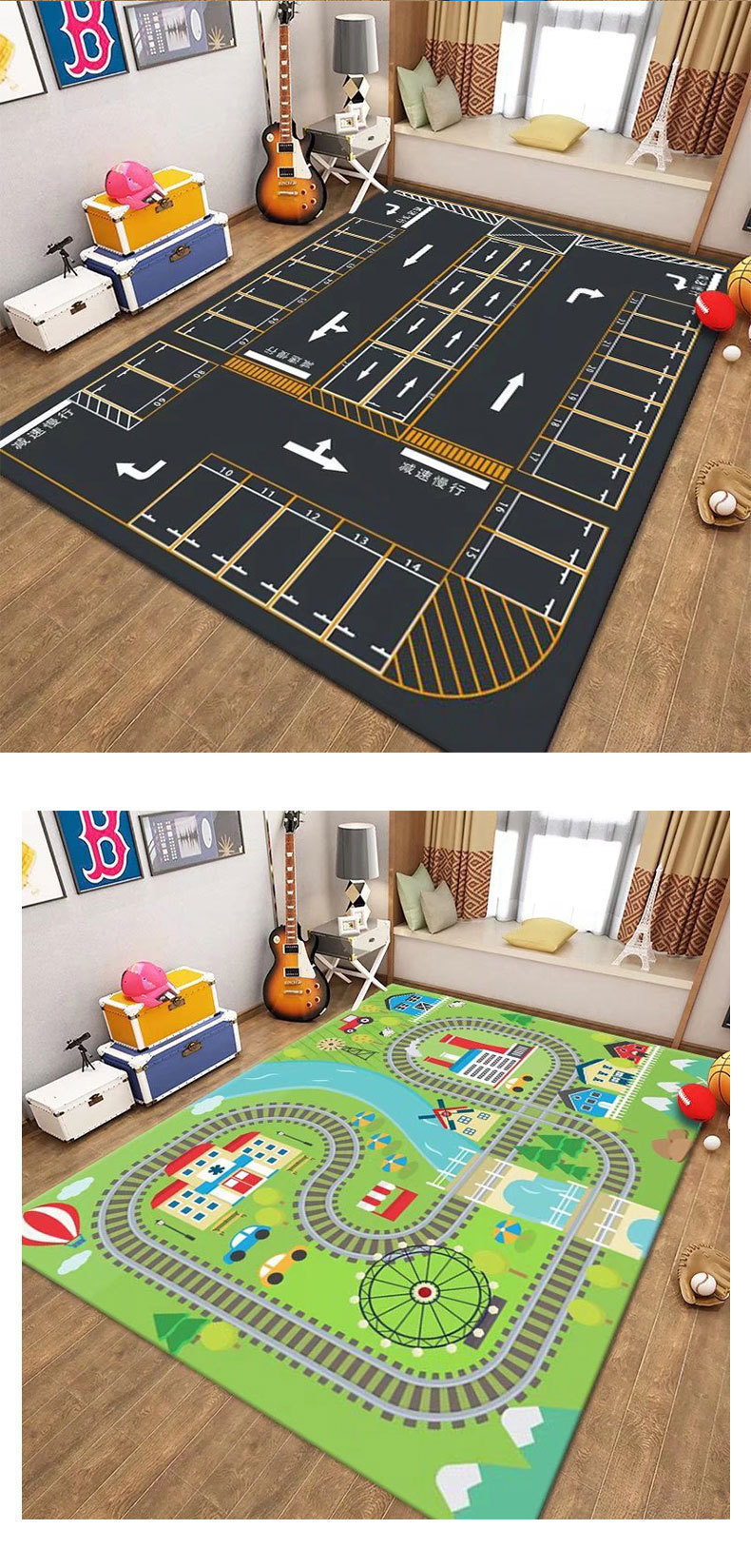 Children's Fun Parking Lot Play Mat for Kids, Parent-Child Interaction, Baby Early Education, Living Room Floor Mat, Stain-Resistant, Easy to Clean, Large Carpet
