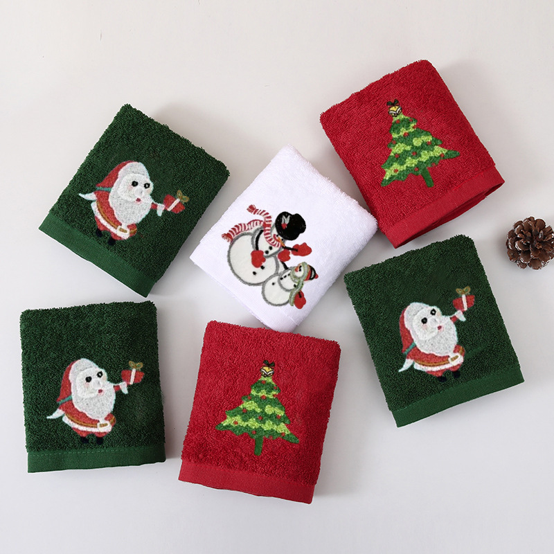クリスマスタオル 純綿刺繍 高齢者用糸くずの出ないフェイスタオル クロスボーダー ハロウィン お土産タオル 外国貿易|undefined