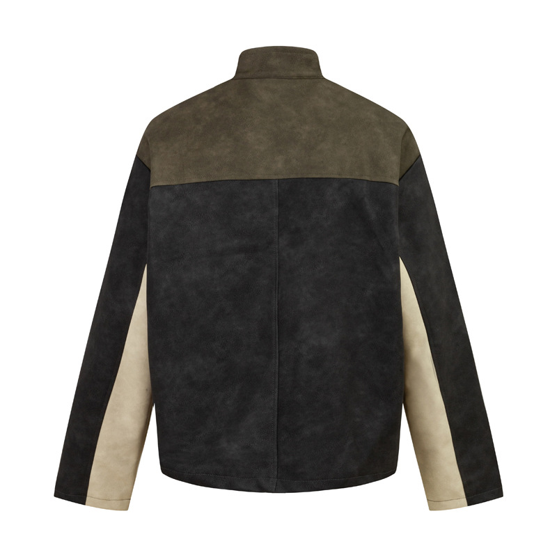 Men's Clothing Autumn New Street Washable Retro Style Loose Jacket Men's Brand Color-matching Casual Leather Jacket_viptrois.com