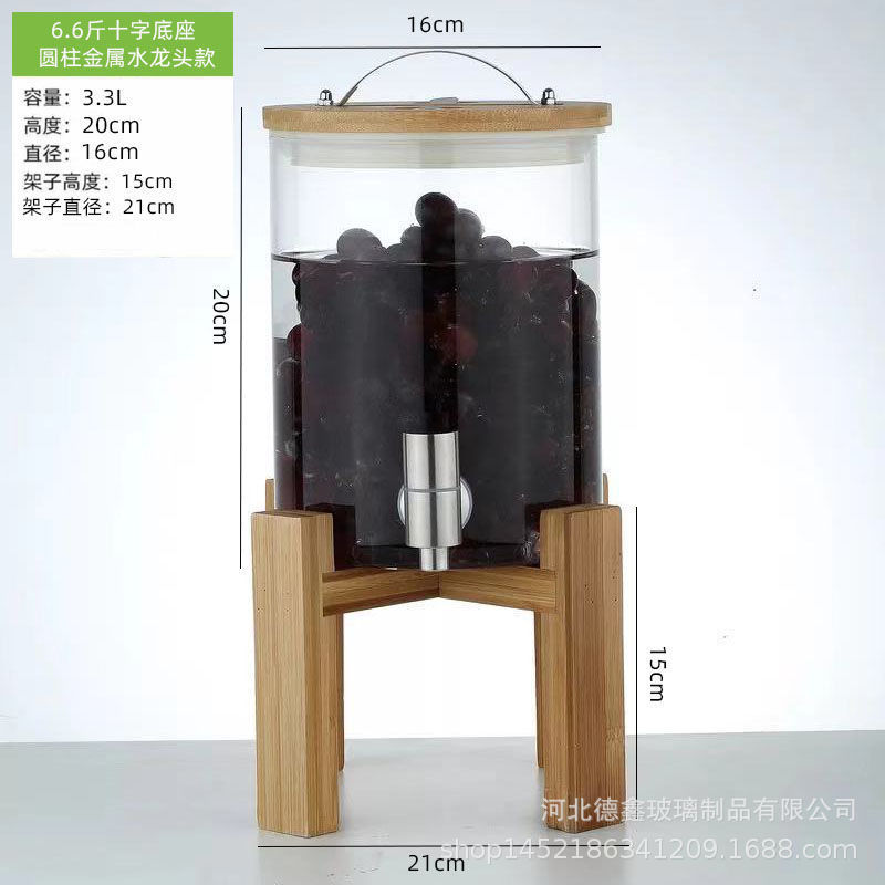 Jugo de vidrio puede beber cubo con grifo comercial limón jugo cubo gran capacidad sellada enzima cubo jugo trípode