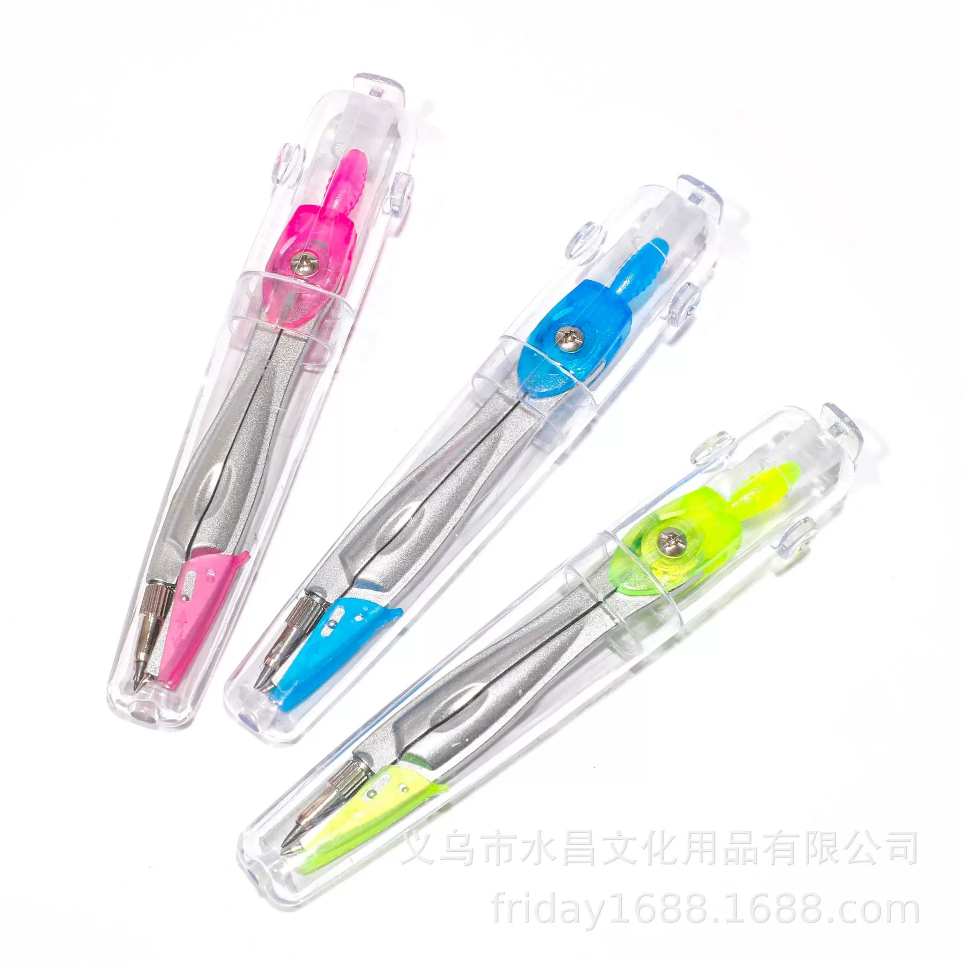 外贸跨境盒装独立单支金属学生儿童圆规装合金彩色圆规套装批发