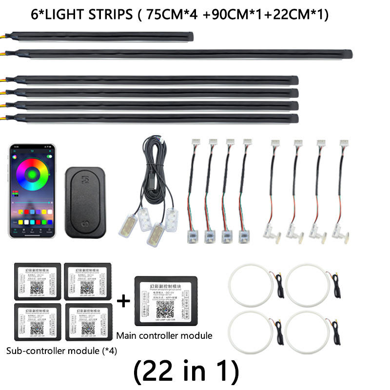 Automóvil todo el vehículo escondido luz de atmósfera universal sin cable roto APP de doble control de luz de atmósfera interior colorida luz decorativa LED