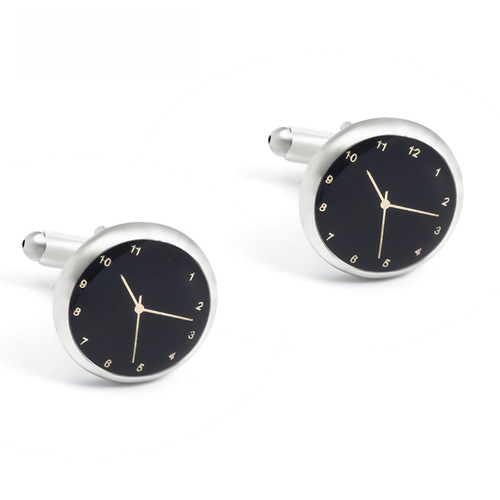 High-end clock-shaped metal cufflinks for men, French-style shirt cuff fasteners.