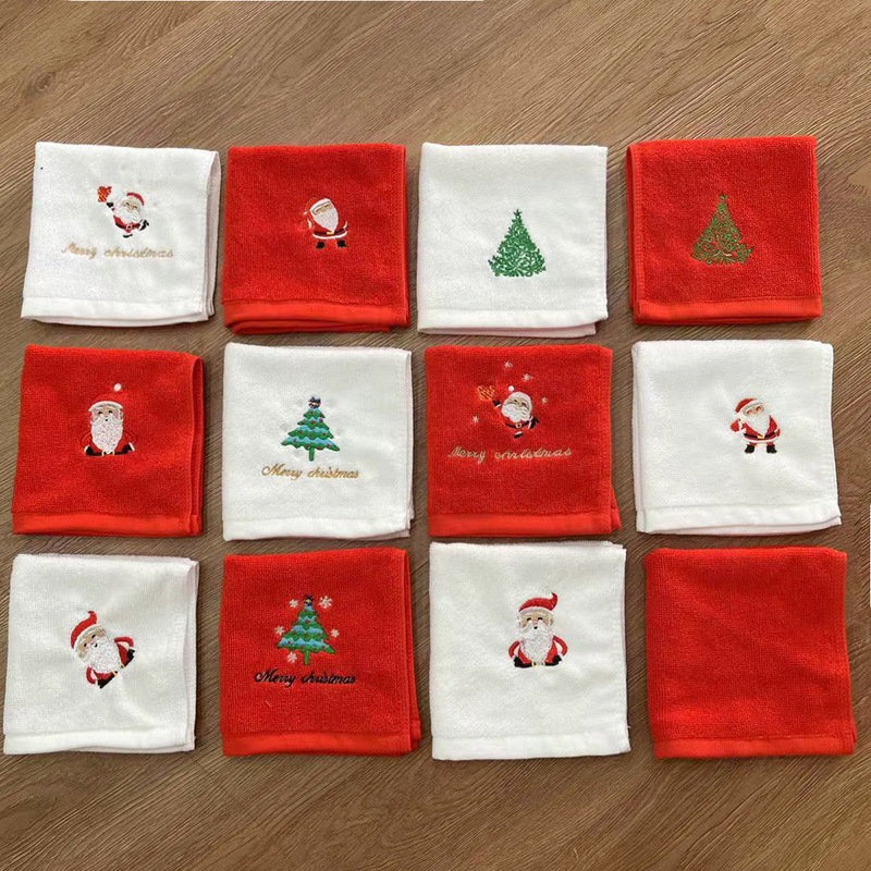 Christmas Hand Towel Square Pure Cotton Christmas Suit Embroidered Gift Box Gift Export Towel Custom Halloween Embroidered Gift