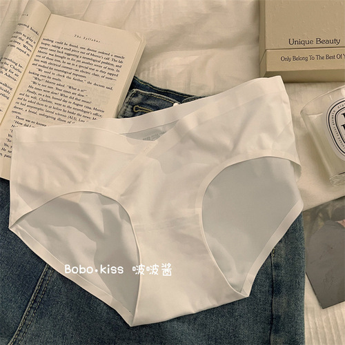 White ice silk underwear for women 2024 new style seamless low-waist simple girls pure cotton crotch antibacterial briefs