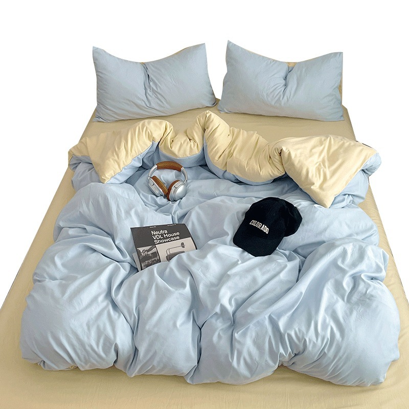 Washed Cotton Bedding Set Soft Breathable Bed Linen Four Pieces_voghion.com