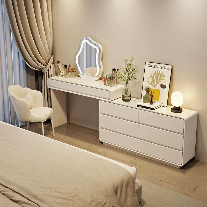 梳妆台家用卧室现代简约斗柜一体奶油风小户型可伸缩收纳柜化妆桌