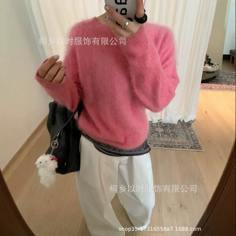 【YISHI】Puyuan Brushed Round Neck Basic Knit Base Shirt Wool Cashmere Silk Sweater for Women 【YISHI】Puyuan Brushed Round Neck Basic Knit Base Shirt Wool Cashmere Silk Sweater for Women