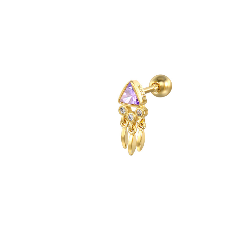 2g Weight 18K Gold Plated Plating Material Ear Studs Classification 1 Piece Quantity Holiday, Daily Occasion 925 Sterling Silver Material Triangle, Tassel Pattern Unisex Gender Casual, Simple Style Style 1 Piece Ear Cartilage Rings & Studs Casual Simple Style Triangle Tassel 925 Sterling Silver 18K Gold Plated 14