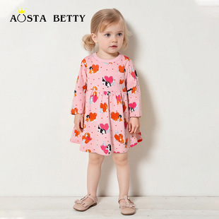 Autumn New Girls' Long-Sleeved Dress European and American Style Children's Princess Dress Knitted Cotton Cute Printed Children's Dress Dropshipping