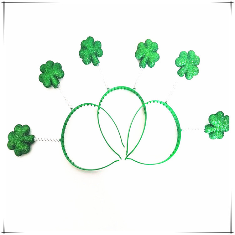 Fabricante directo para el día de San Patricio de trébol irlandés de cebolla polvo de cabeza banda de pelo de película de trébol verde