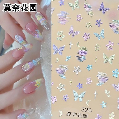 Monet Garden Color Dopamine Stereo Small Round Dot Line Butterfly Flower Color Doodle Nail Sticker