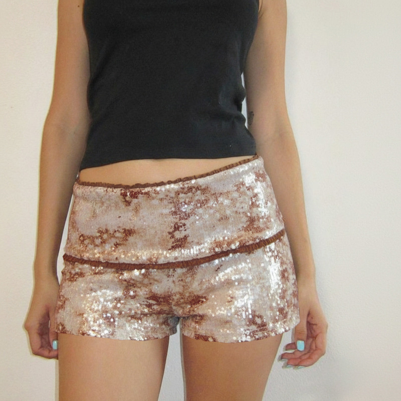 Independently Designed Animal Print Sequin Shorts 2025 New Hot American Style Low-Waist Lace Patchwork Hip-Hugging Straight Pants