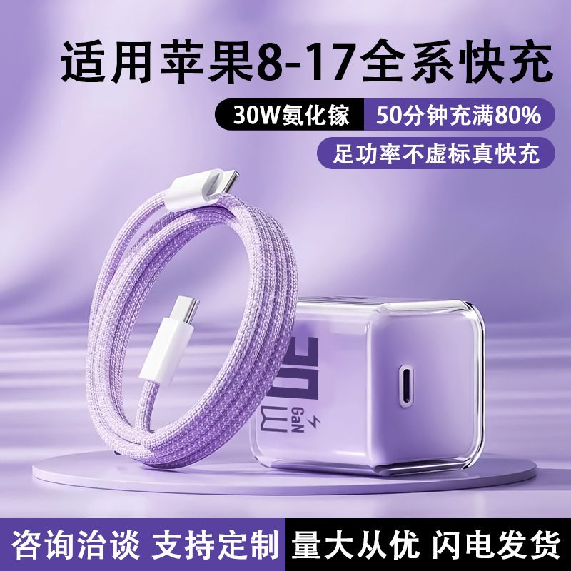 Pd30W Ice-Clear Gallium Nitride Charger Suitable for Apple 16 Mobile Phone Charger Fast Charging Apple Fast Charging Charging Head