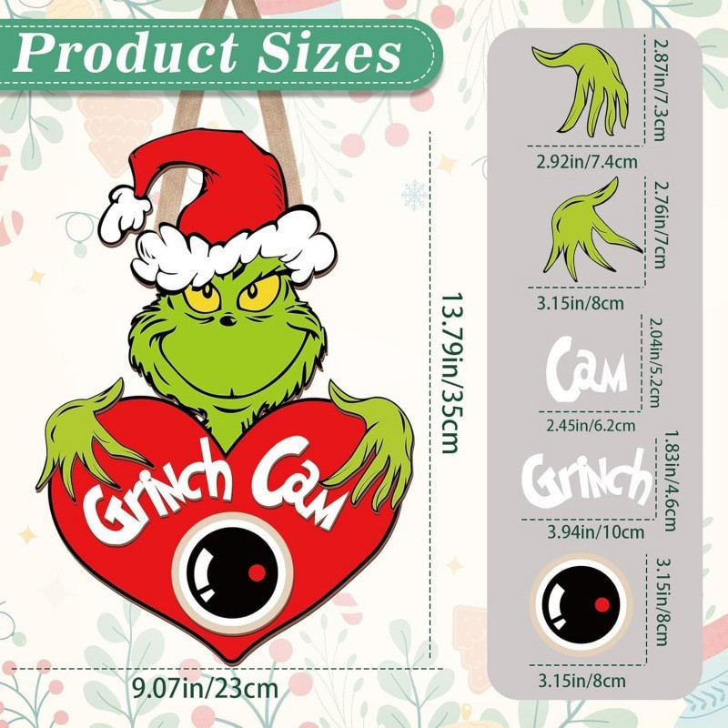 跨境新品圣诞节装饰格林奇门牌圣诞绿毛怪挂牌木质圣诞树装饰挂件|undefined