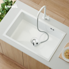 出口原款日式304不鏽鋼陶瓷白大單槽洗菜盆白色洗碗池台下水池