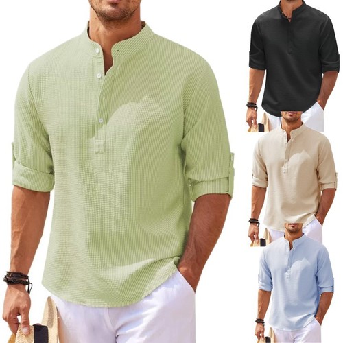 European and American Men's Long-Sleeve Stand Collar Button-Down Pineapple Check Pattern Shirt Men's Casual Shirt Top