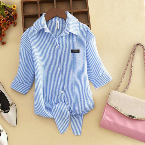 2025 women's summer chiffon shirt, Korean-style loose fit, student striped collar top, trendy