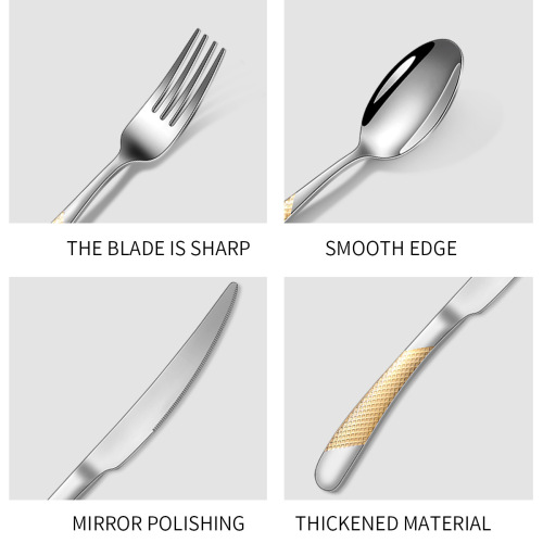 Amazon Star Diamond Stainless Steel Western Cutlery Knife, Fork, Spoon Hotel Steak Gold Plated 4-piece Cutlery Gift Set