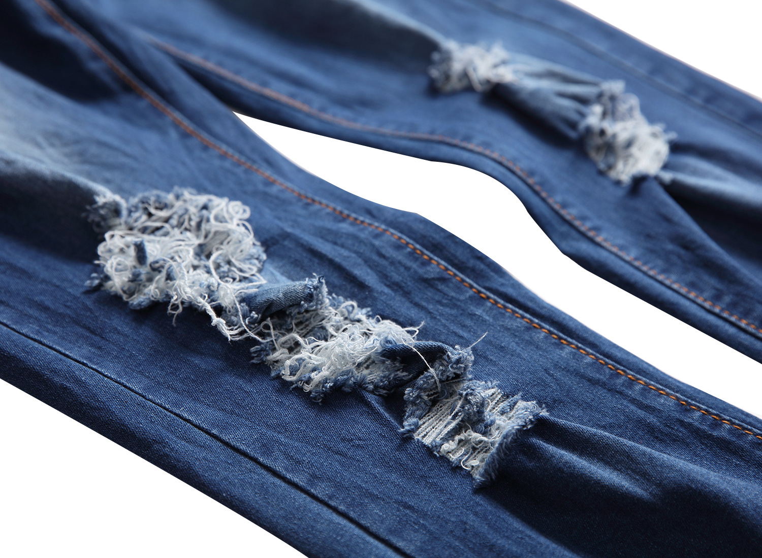 Men's Slim Fit Rose Embroidered Light Blue Stretch Denim Jeans_voghion.com