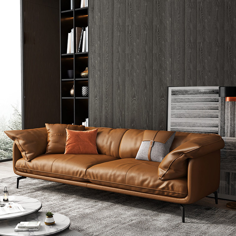 Italian Minimalist Genuine Leather Sofa &ndash; Compact Living Room 3-Seater Combo with Top-Grade Cowhide, Down, and Latex