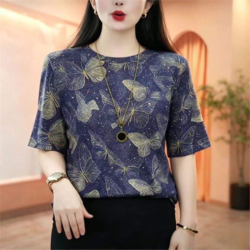 Dropshipping 2026 Summer New Fashion Loose-Fitting Youthful Short-Sleeve T-Shirt for Moms, Versatile Printed Round-Neck Top Dropshipping 2026 Summer New Fashion Loose-Fitting Youthful Short-Sleeve T-Shirt for Moms, Versatile Printed Round-Neck Top