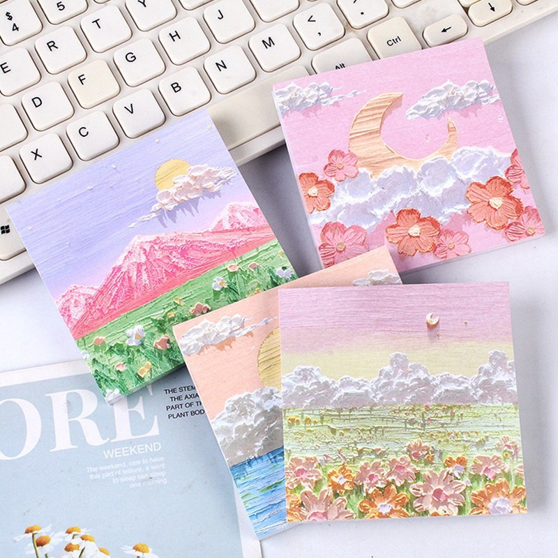 Creative Oil Painting Sticky Notes for Students, Memo Notes, Reusable Sticky Notes, Message Labels, Office Memo Stickers, Wholesale