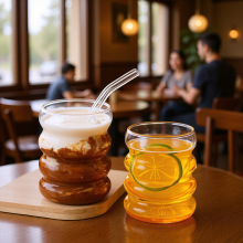 高硼硅玻璃可爱毛毛虫杯子简约螺旋纹奶茶杯透明耐高温玻璃单层杯