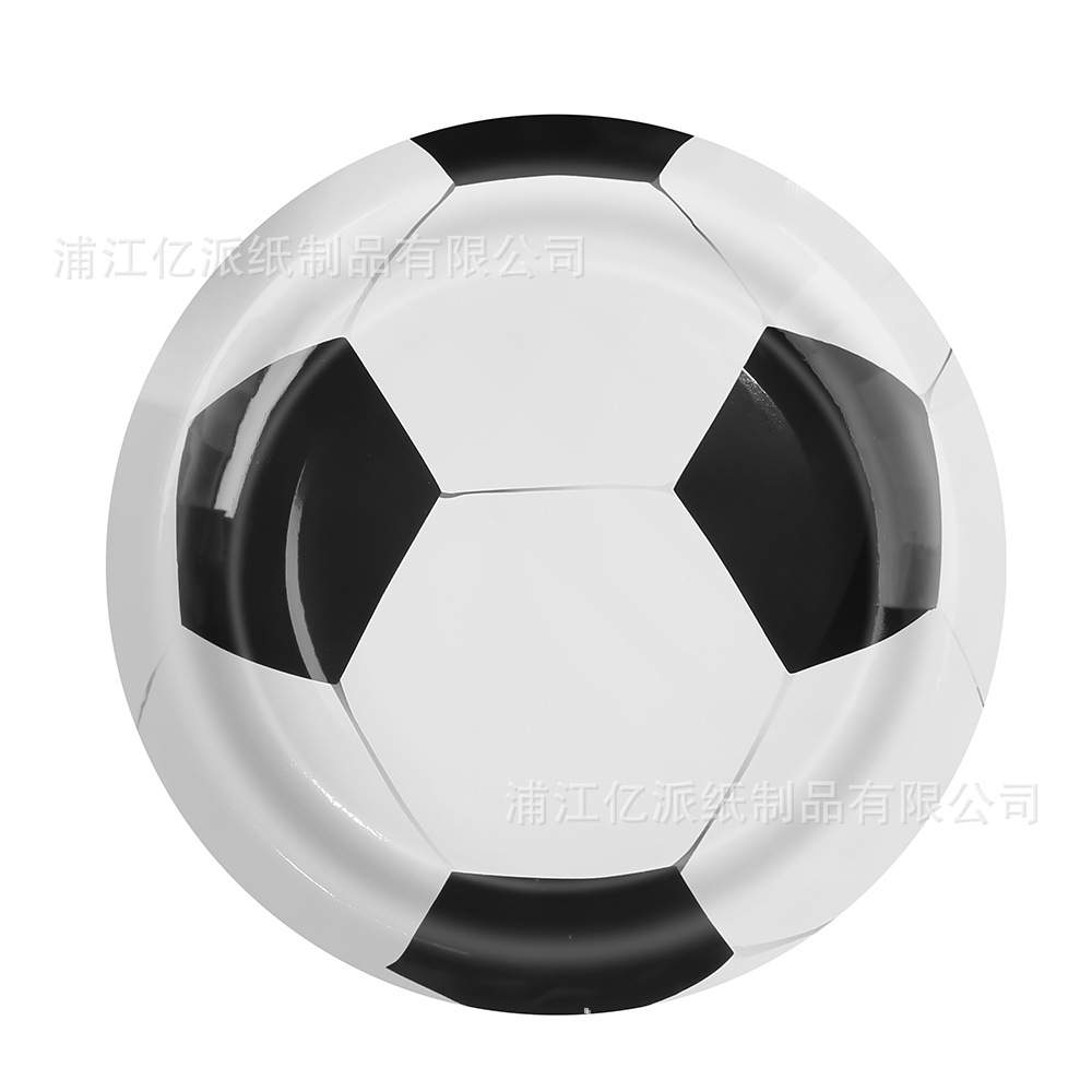 Nuevos suministros para fiestas de fútbol blanco, arreglos para fiestas de cumpleaños para niños, vajillas desechables, bandejas de papel, vasos de papel, manteles de toallas de papel