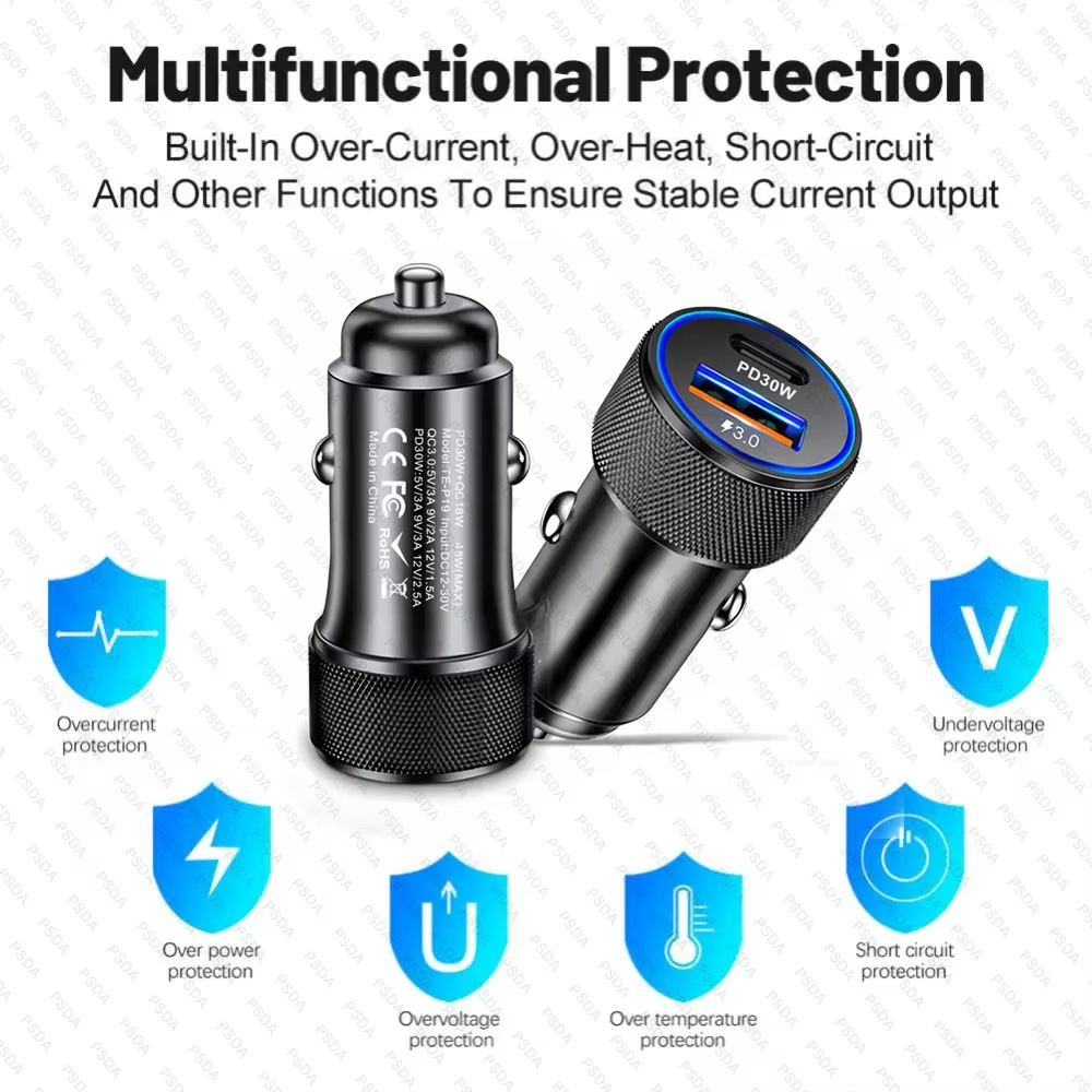 Cross-Border Hot-Selling 48W Qc3.0 Pd30W Car Fast Charger with Dual Ports