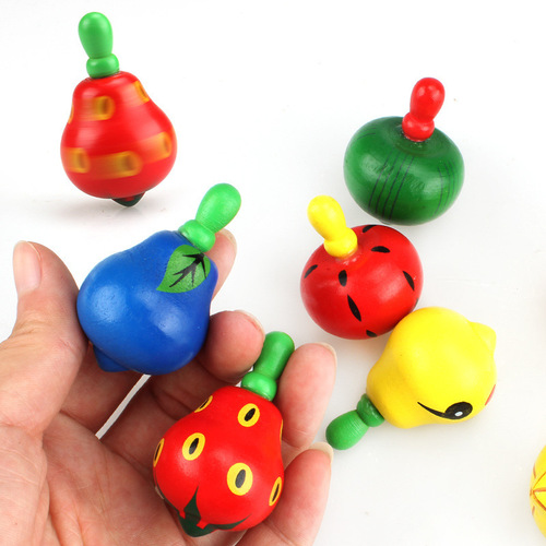 Wooden colorful fruit top, small hand spinning small top, traditional nostalgic children's wooden educational stall toy