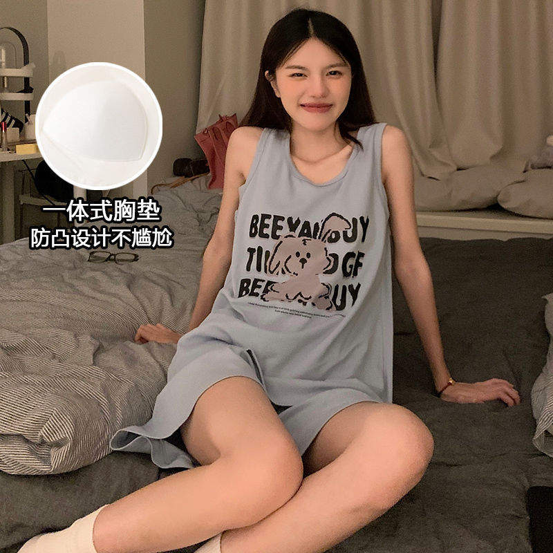 女性のための夏の新しいスタイルのパジャマ、胸パッド付きベストショーツツーピーススーツ、女の子のかわいい漫画のホーム服、アウターウェア|undefined