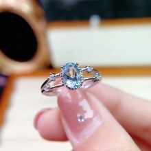 仿天然海蓝宝戒指女式新款s925镀银精致简约大气华丽宝石清新日韩