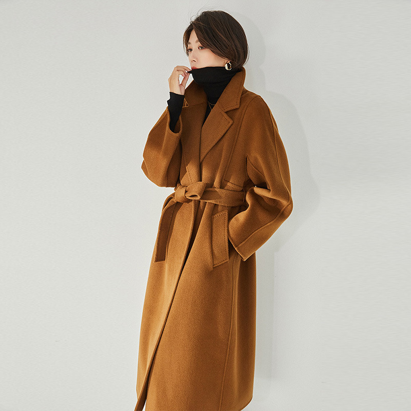 Shenghong 25 Autumn/Winter New m Brand Double-Sided Wool Split Lapel Beaded Edge Wool Long Coat for Women 11219 Shenghong 25 Autumn/Winter New m Brand Double-Sided Wool Split Lapel Beaded Edge Wool Long Coat for Women 11219