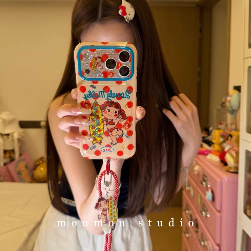 Vintage Polka Dot Surfer Girl Chain Case for iPhone 17 Pro Max, Apple 16, 15 New Model, 14 for Women Vintage Polka Dot Surfer Girl Chain Case for iPhone 17 Pro Max, Apple 16, 15 New Model, 14 for Women