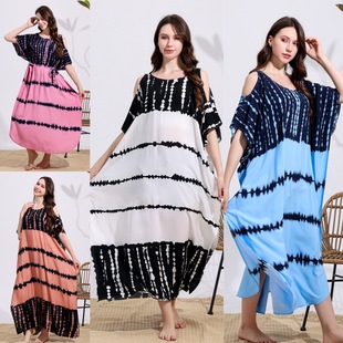 Rayon Tie-Dye Beach Cover-Up Loose Large Size Off-Shoulder Beach Skirt Cross-Border Amazon