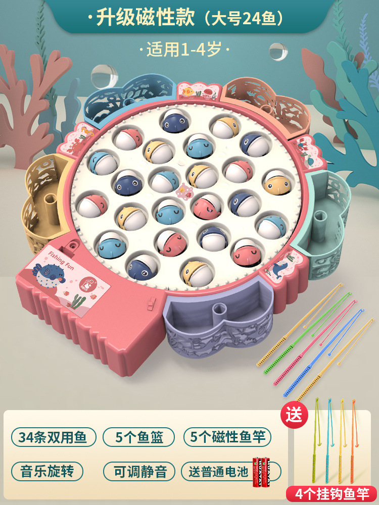 Plato de pesca eléctrico multifuncional para niños juguete música giratoria varilla de pesca magnética traje rompecabezas educación temprana regalo al por mayor