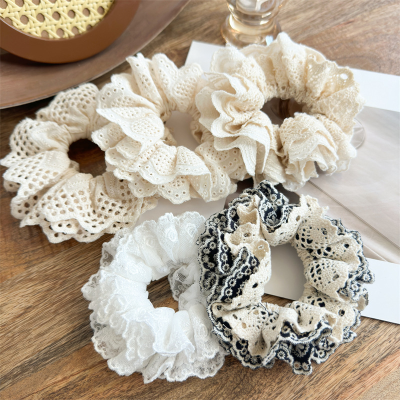 Three-State New Sense Hair Ring Hollow Lace Multi-Layer Pleated Large Intestine Hair Ring Handmade display picture 1