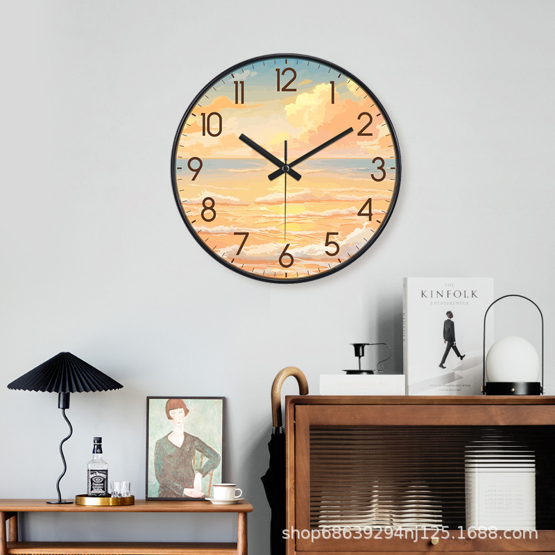 Reloj pastoral moderno nórdico de lujo ligero, reloj de pared de radio para sala/dormitorio/hogar, reloj de cuarzo de arrebol