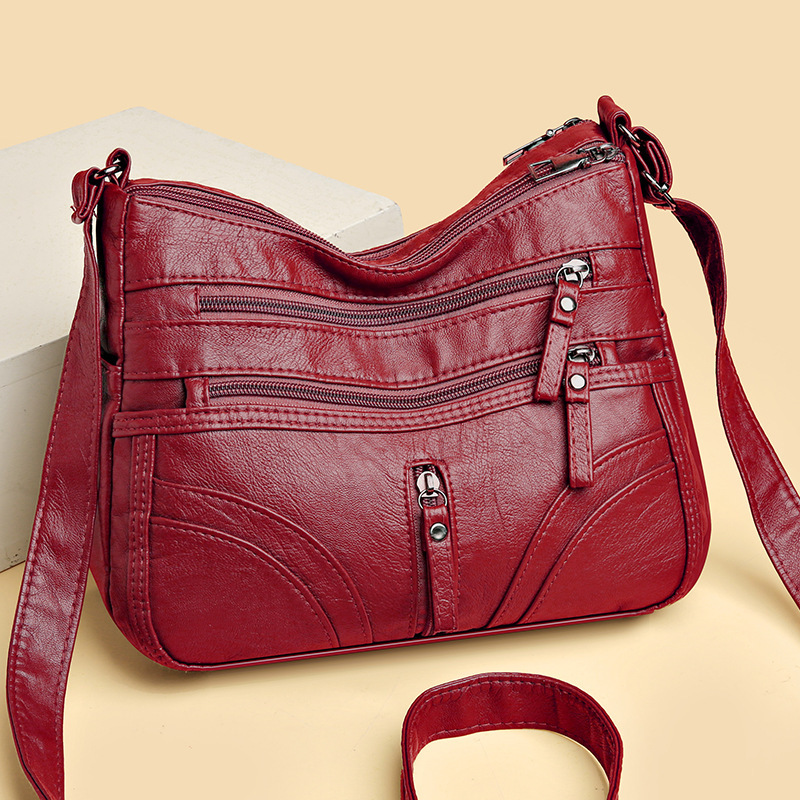 Middle-Aged and Elderly Women's Bags 2024 New Women's Soft Leather Backpack Large Capacity Single Shoulder Crossbody Bag Middle-Aged Mother Bag